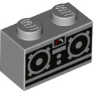 LEGO Medium Steengrijs Steen 1 x 2 met Control Paneel met buis aan de onderzijde (3004 / 39088)