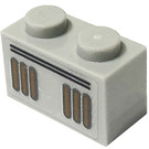 LEGO Gris pierre moyen Brique 1 x 2 avec Lines, Rayures Autocollant avec tube inférieur (3004)