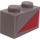 LEGO Gris pierre moyen Brique 1 x 2 avec Tortue Sub La gauche Triangle Autocollant avec tube inférieur (3004)