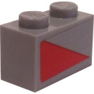 LEGO Medium Stone Gray Brick 1 x 2 with Turtle Sub Right Triangle Sticker with Bottom Tube (3004)