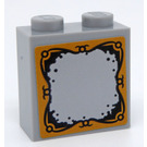 LEGO Medium Stone Gray Brick 1 x 2 x 1.6 with Studs on One Side with Mirror Decoration Sticker (1939)