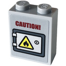 LEGO Mittleres Steingrau Backstein 1 x 2 x 2 mit 'COUTION!', Feuer Warning Sign Aufkleber mit Innenbolzenhalter (3245)