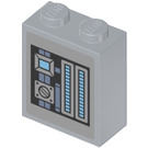 LEGO Medium Stone Gray Brick 1 x 2 x 2 with Hatch Panel Sticker with Inside Stud Holder (3245)