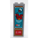 LEGO Medium Stone Gray Brick 1 x 2 x 5 with Dark Turquoise and Red Decoration Sticker with Stud Holder (2454)