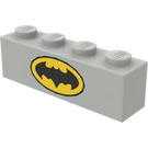 LEGO Medium steingrå Kloss 1 x 4 med Batman logo i Gul Oval (3010)