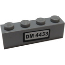 LEGO Medium Stone Gray Brick 1 x 4 with 'DM 4433' Sticker (3010)