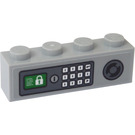 LEGO Gris pierre moyen Brique 1 x 4 avec Safe Verrouillage Panneau avec Keypad Autocollant (3010)