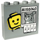 LEGO Mittleres Steingrau Backstein 1 x 4 x 3 mit Kopf, Katze, 'MISSING' Aufkleber (49311)