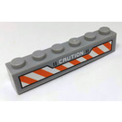 LEGO Medium Steengrijs Steen 1 x 6 met CAUTION met Wit en Oranje Strepen Sticker (3009)