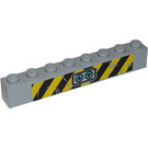 LEGO Medium Stone Gray Brick 1 x 8 with Up and Down Triangles and Scratches on Black and Yellow Danger Stripes Sticker (3008)