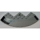 LEGO Medium Stone Gray Brick 10 x 10 Round Corner with Tapered Edge with Spikes and Dark Blue Stripe (Left) Sticker (58846)