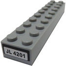 LEGO Medium Stone Gray Brick 2 x 10 with 'JL 4201' Sticker (3006)