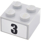 LEGO Gris pierre moyen Brique 2 x 2 avec "3" Autocollant (3003)