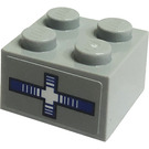 LEGO Medium Steengrijs Steen 2 x 2 met Blauw Kruis Levelmeter Sticker (3003)