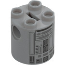 LEGO Grigio pietra medio Mattoncino 2 x 2 x 2 Rotondo con R2-BHD Droid Corpo con supporto per asse inferiore a forma di X con orientamento + (30361 / 104615)