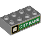 LEGO Mittleres Steingrau Stein 2 x 4 mit City Bank Logo (3001 / 67280)