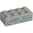 LEGO Gris pierre moyen Brique 2 x 4 avec Stone Modèle Autocollant (3001)
