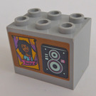 LEGO Gris pierre moyen Armoire 2 x 3 x 2 avec Girl et Speaker Autocollant avec tenons encastrés (92410)