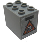 LEGO Medium Stone Gray Cupboard 2 x 3 x 2 with Orange Triangle and 'DANGER' (Left) Sticker with Recessed Studs (92410)