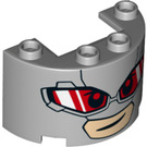LEGO Medium Stone Gray Cylinder 2 x 4 x 2 Half with Goggles and mouth (24593 / 26209)