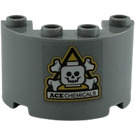 LEGO Medium Stone Gray Cylinder 2 x 4 x 2 Half with Skull and Crossbones Danger Sign Sticker (24593)
