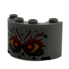 LEGO Medium Stone Gray Cylinder 2 x 4 x 2 Half with Stone Face with Red Eyes and Eyebrows Sticker (24593)