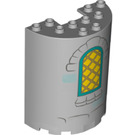 LEGO Medium Stone Gray Cylinder 3 x 6 x 6 Half with Curved Lattice Window with Dark Turquoise Frame (1321 / 35347)