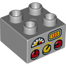 LEGO Medium Stone Gray Duplo Brick 2 x 2 with Dashboard dials (3437 / 20706)