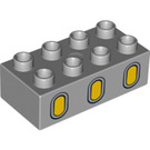 LEGO Mittleres Steingrau Duplo Backstein 2 x 4 mit 3 Oval Windows (3011 / 10241)
