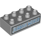 LEGO Medium Stone Gray Duplo Brick 2 x 4 with 'Jurassic World' (3011 / 38244)