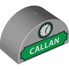 LEGO Medium Stone Gray Duplo Brick 2 x 4 x 2 with Curved Top with 'CALLAN' sign with Clock (31213 / 63582)