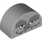 LEGO Medium Stone Gray Duplo Brick 2 x 4 x 2 with Curved Top with Grumpy Face (31213 / 107836)