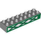 LEGO Medium Stone Gray Duplo Brick 2 x 8 with Green fence decoration (4199 / 54699)