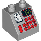 LEGO Medium Stone Gray Duplo Slope 2 x 2 x 1.5 (45°) with cash register pattern (6474 / 90458)