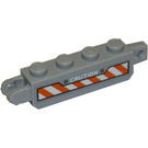 LEGO Medium Stone Gray Hinge Brick 1 x 4 Locking Double with 'CAUTION' and Orange and White Danger Stripes Sticker (30387)