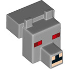 LEGO Medium Steengrijs Minecraft Dier Hoofd met Angry Wolf Patroon (20308 / 34042)