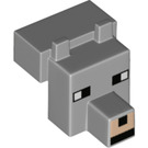 LEGO Medium Stone Gray Minecraft Animal Head with Untamed Wolf Pattern (20308 / 67030)