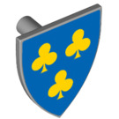 LEGO Medium Stone Gray Minifig Shield Triangular with Three Yellow Clubs on Blue (3846 / 102329)