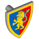 LEGO Medium Stone Gray Minifig Shield Triangular with Yellow Lion Rampant on Blue/Red Background with Yellow Border (3846 / 102330)