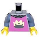 LEGO Medium Stone Gray Minifig Torso with Sand Blue Arms, Yellow Crown on Dark Pink Chest (973)