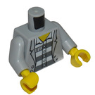 LEGO Medium Stengrå Minifigur Kropp Open Jacka over Grey och Vit Fängelseränder med Number 49 (76382 / 88585)