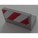LEGO Medium Stone Gray Panel 1 x 2 x 1 with Red and White Danger Stripes left Sticker with Rounded Corners (4865)