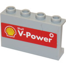 LEGO Medium Steengrijs Paneel 1 x 4 x 2 met Shell V-Power Sticker (14718)
