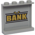 LEGO Medium Stone Gray Panel 1 x 4 x 3 with 'BANK' and Gold Bars Sticker with Side Supports, Hollow Studs (35323)