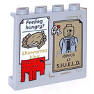 LEGO Mittleres Steingrau Panel 1 x 4 x 3 mit ‘Feeling hungry? Shawarma king’ und ‘JOIN US AT S.H.I.E.L.D.’ Posters Aufkleber mit Seitenstützen, Hohlbolzen (35323)