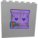 LEGO Gris pierre moyen Panneau 1 x 6 x 5 avec Dark Purple et Lavender Shettered Fenêtre, Cœurs et Fleurs Autocollant (59349)