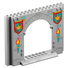 LEGO Medium Steengrijs Paneel 4 x 16 x 10 met Gate Gat met Flames en Flags (1320 / 15626)