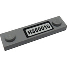 LEGO Medium Stone Gray Plate 1 x 4 with Two Studs with "HS60016" Sticker without Groove (92593)