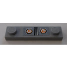 LEGO Gris pierre moyen assiette 1 x 4 avec Deux Goujons avec Argent Lines, Orange Modèle Autocollant sans rainure (92593)