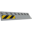 LEGO Gris pierre moyen assiette 2 x 8 avec Porte Rail avec Noir et Jaune Danger Rayures sur La gauche Côté Autocollant (30586)